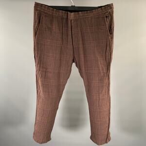 BARENA Size 42 Brown Black Plaid Linen Cotton Drawstring Casual Pants